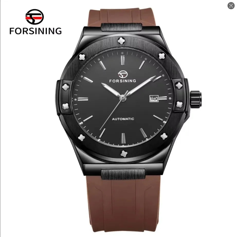 For FORSINING Luxury Automatic Men's Mechanical Watch Waterproof Luminous Calendar with Silicone Band Hollow Out Business Design