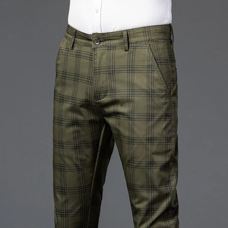 2025 Spring New Men's Plaid Casual Pants Business Fashion Slim Stretch Male Skinny Trousers Brand Clothes 7 Color