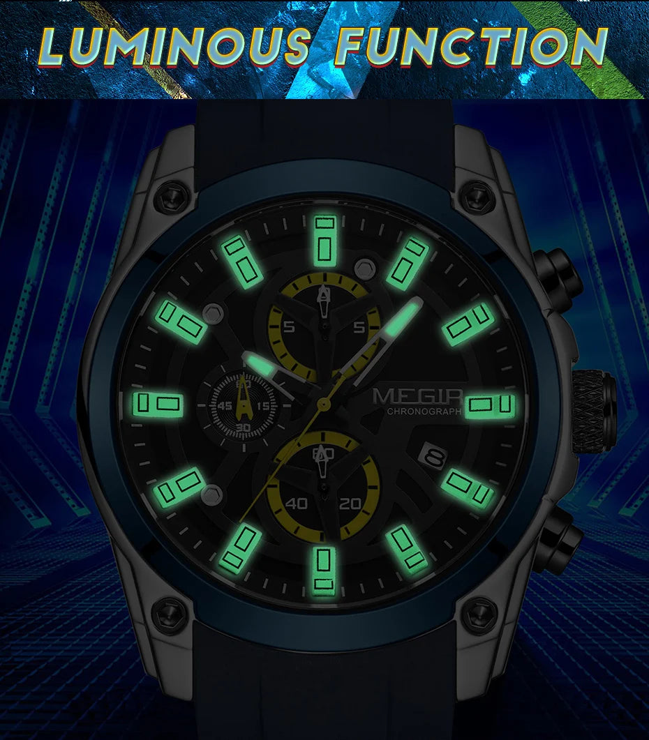 MEGIR 2144  Fashion Original Brand Waterproof Silicone Sport Watch  Luxury Men Chronograph Quartz Wrist Watches for Reloj Hombre