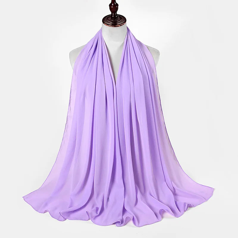 New Design Malaysia Chiffon Hijab Muslim Women Pure Color Crinkle Scarf
