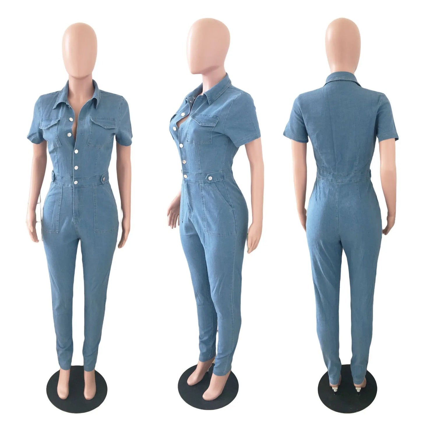 Autumn and Winter New Hotsale Ebay Women's Short-sleeved Casual Women's Denim Jumpsuit Jean Pants
