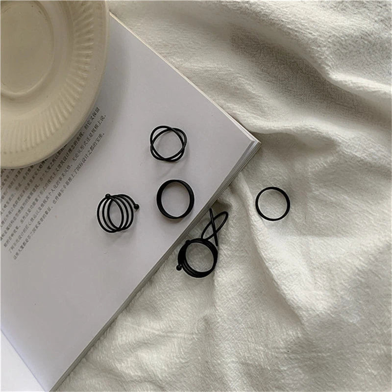 Punk Black Finger Rings For Women Men Simple Chain Ring Set Fashion Rings 2026 Trend Friend Gifts Party Knuckle Jewelry Party