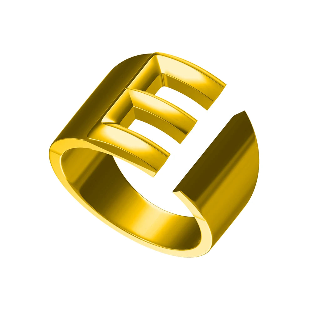 Letter Ring A-Z  26 Capital Letters Plated  Real 18K Gold Opening Adjustable Man Women Fashion Jewelry Rings