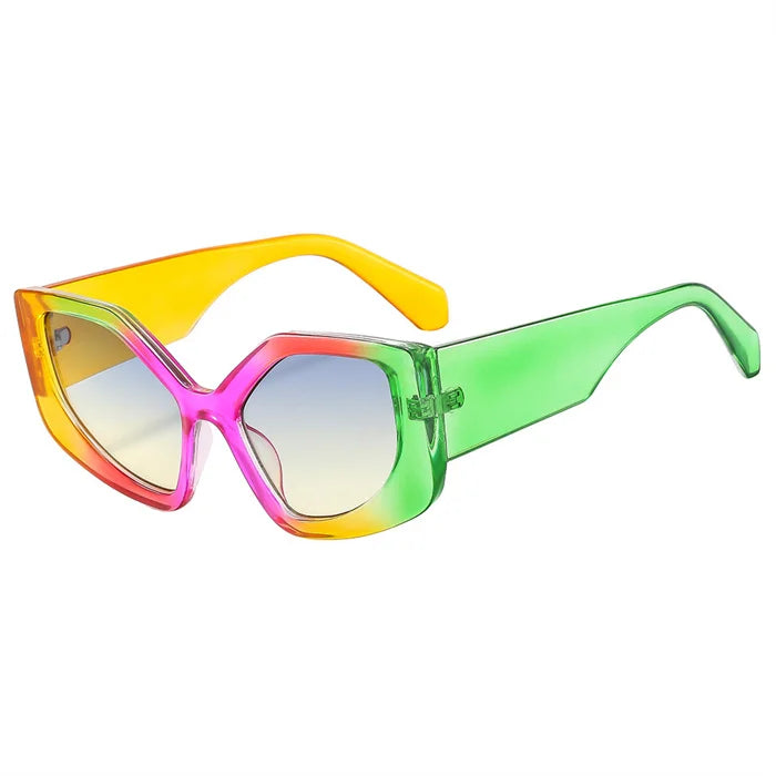 Popular Personality Catwalk Show Polygonal Irregular Rainbow Sunglasses Uv400 Women Fashion Large Frame Colorful Y2k Sunglasses