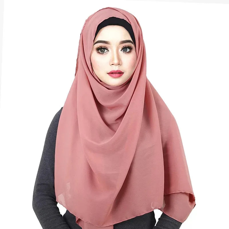 New Design Malaysia Chiffon Hijab Muslim Women Pure Color Crinkle Scarf