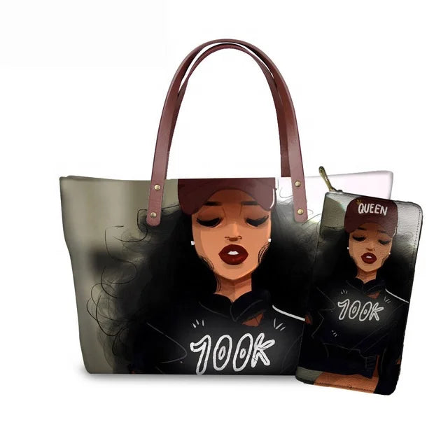 Top Seller Cheap Price Customize Design 2 Pcs Set African Print Women Shoulder Bag Handbag Fancy Beach Handbags for Women Luxury