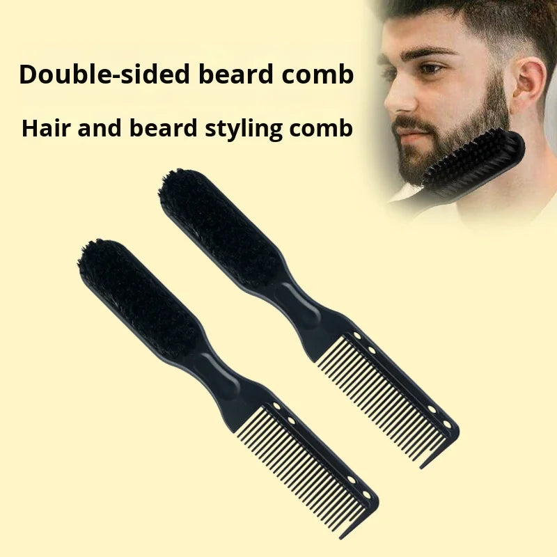 Custom Logo Barber Supplies Gold Twin Beard Comb & Brush Set with Nylon Bristles and Plastic Handle for Mens Grooming