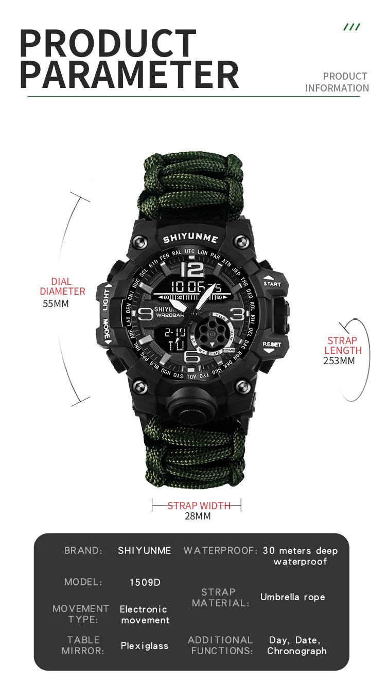SHIYUNME G Style Military Sports Digital Watches Compass Outdoor Survival Multi-function Waterproof Mens Watch Relogio Masculino