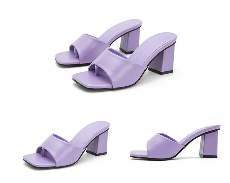 Eilyken Purple Slipper Summer Outdoor Sandal Women Square High Heel Beach Slip On Flip Flop Slides Size 41 42
