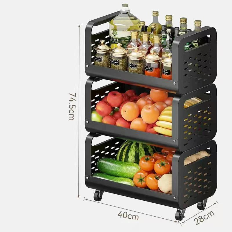 Multi-Layer Removable Steel Kitchen Storage Rack Small Cart with Home Functions for Fruit and Vegetable Basket Storage