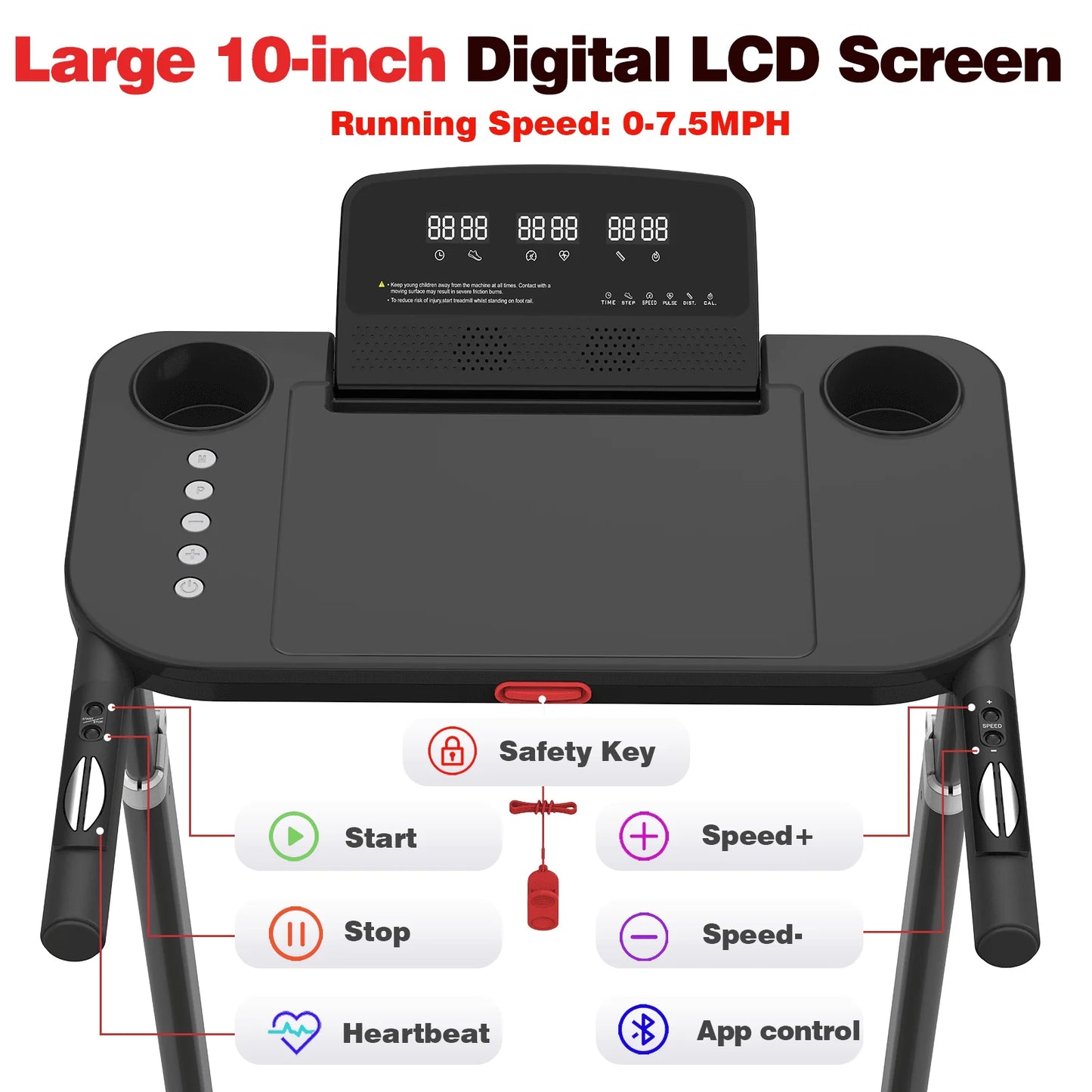 FCJ Portable Electric Treadmill with Adjustable Height and Foldable Tabletop Workstation for Walking Exercise