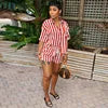 Women's Summer Two-Piece Set Above Knee Crop Top & Booty Shorts Hawaiian Lace Vacation Outfits Striped Print Washed Technique