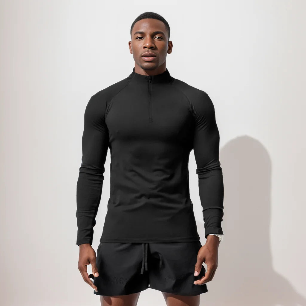 Men's High Neck Compression Half Zip Sweatshirt Long Sleeve Fitness Top with Zip for Winter Training Gym Running-Made Fleece