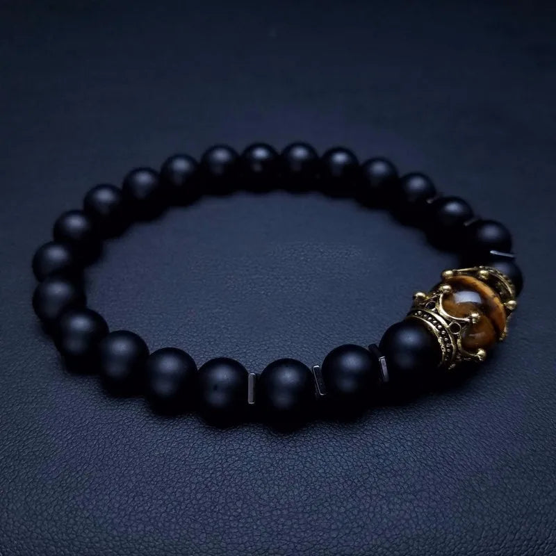 Charm Bracelet for Men Fashion Luxury Antique crown High quality Tiger eye stone bead Bracelets Jewelry Male Pulseira bileklik