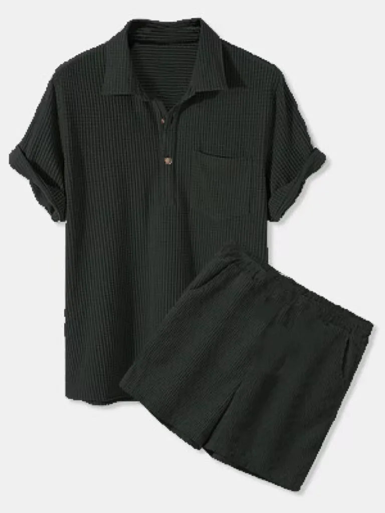 Fashion Men Outfit Set Summer Mens Casual Loose Short Sleeve Suit Shirt and Shorts 2 Sets Clothing