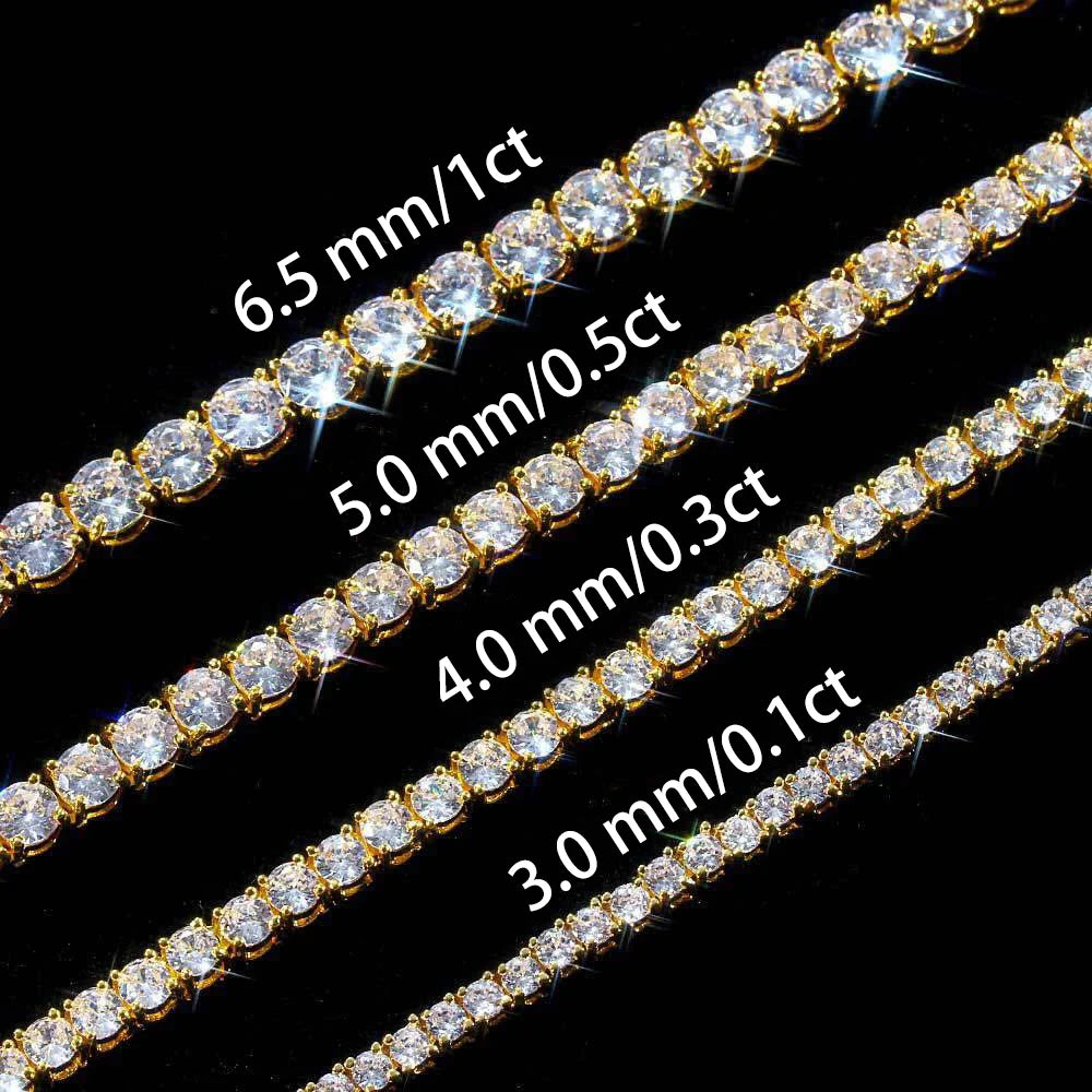 USA Local Inventory 2mm 3mm 4mm 5mm 6.5mm VVS Moissanite  Men Women 925 Silver Gold Plated Dainty Jewelry Tennis Chain Bracelet