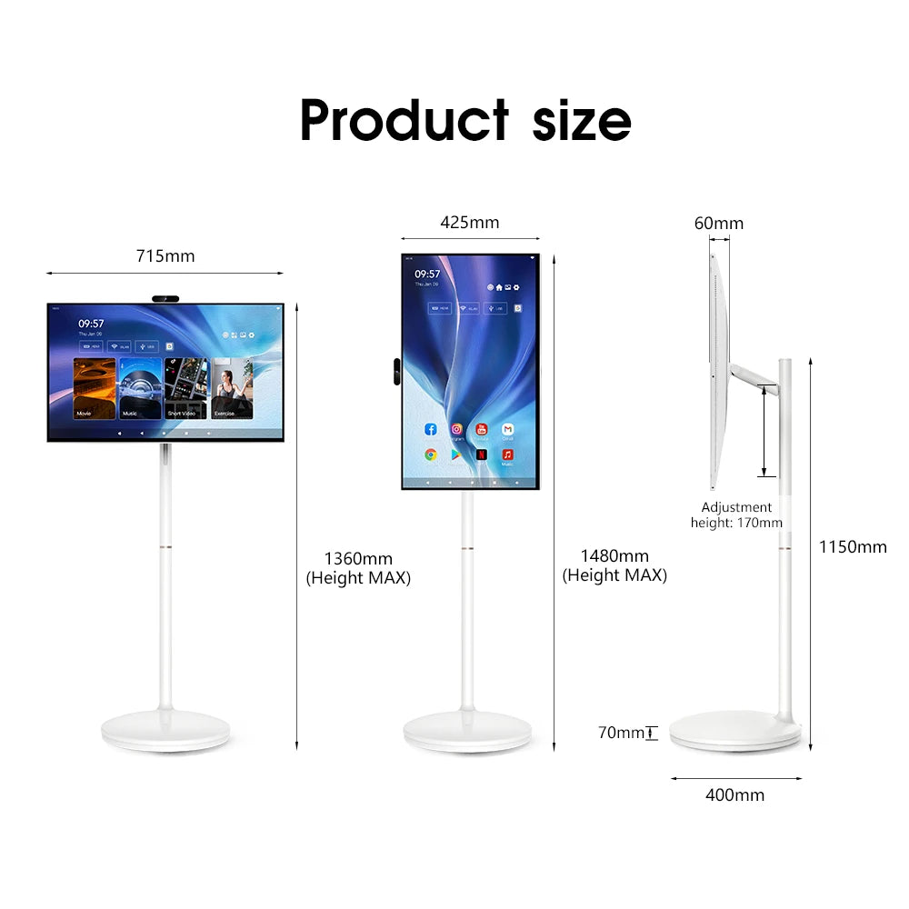 32 Inch 128GB Smart Portable TV Android OS 1080P 13MP Camera Remote Control Control Home Office Entertainment Portable Smart Tv