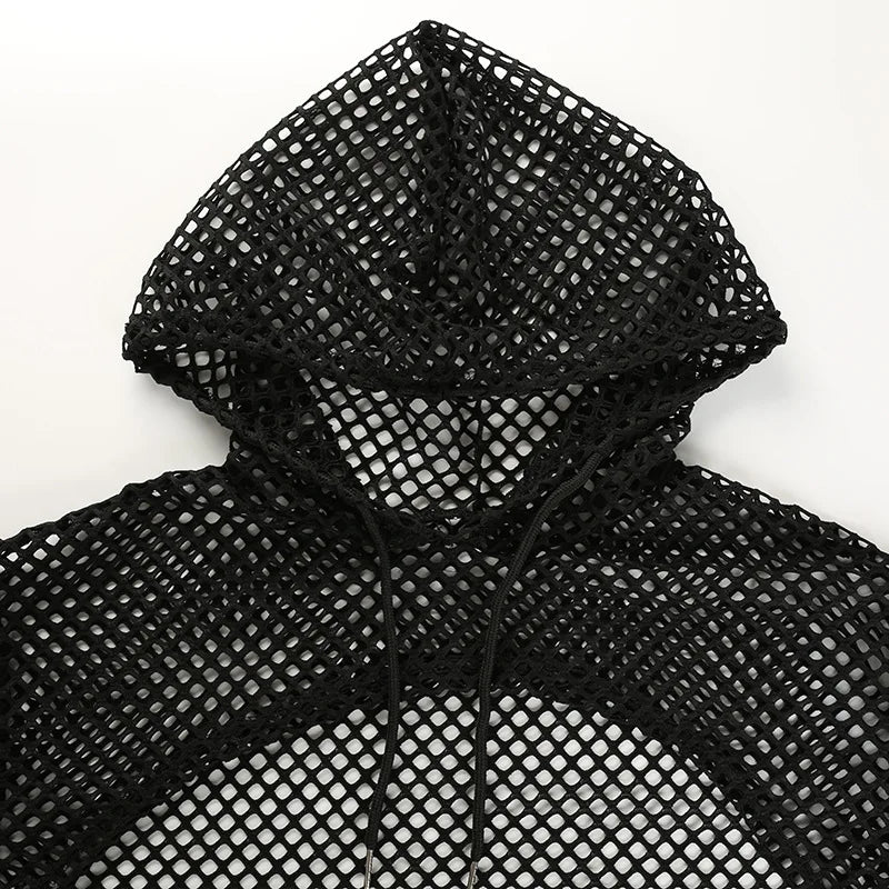 2022 New Spring  Streetwear Neon Green Mesh Fishnet Top Women Tshirt Perspective Long Sleeve Women's T-shirts Sexy Cropped Shirt
