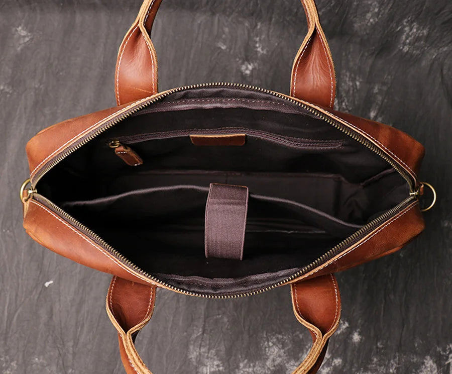 Genuine Leather Laptop Bag Crazy Horse Leather Briefcase Business Tote Bag Cowhide Mens Briefcases for Men Travel Messenger Bags