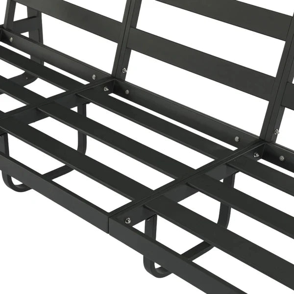 Outdoor 3 Seater Sofa Tall Back 62cm Oversized Seat Black Metal Frame Wood Armrests PET Fabric Cushions 330 LBS Patio Furniture