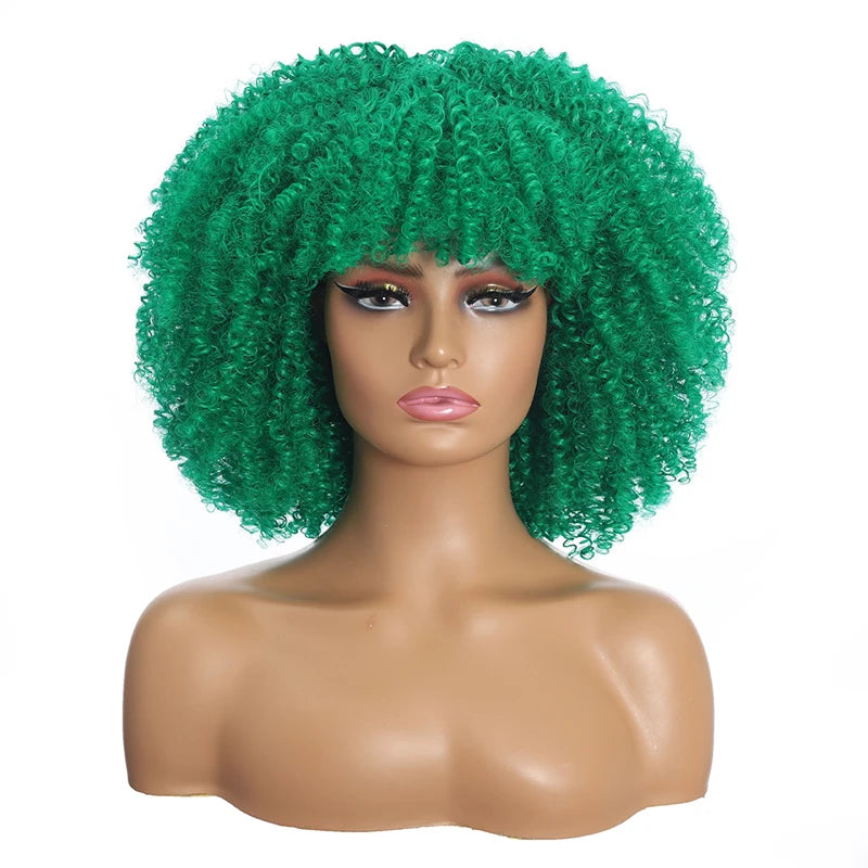 Afro Curly  Natural Color  Accept Customization Black Brown Blonde Short Hair Wig Synthetic for Black Women Synthetic Curly Wigs