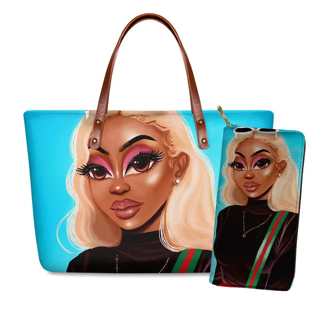 Top Seller Cheap Price Customize Design 2 Pcs Set African Print Women Shoulder Bag Handbag Fancy Beach Handbags for Women Luxury