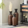 Set of 3 Brown Hand-Woven PVC Rattan Vases 27.56in 23.62in 19.69in Tall Farmhouse Decorative for Outdoor Home Decor