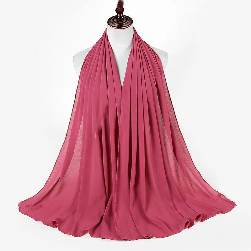 New Design Malaysia Chiffon Hijab Muslim Women Pure Color Crinkle Scarf