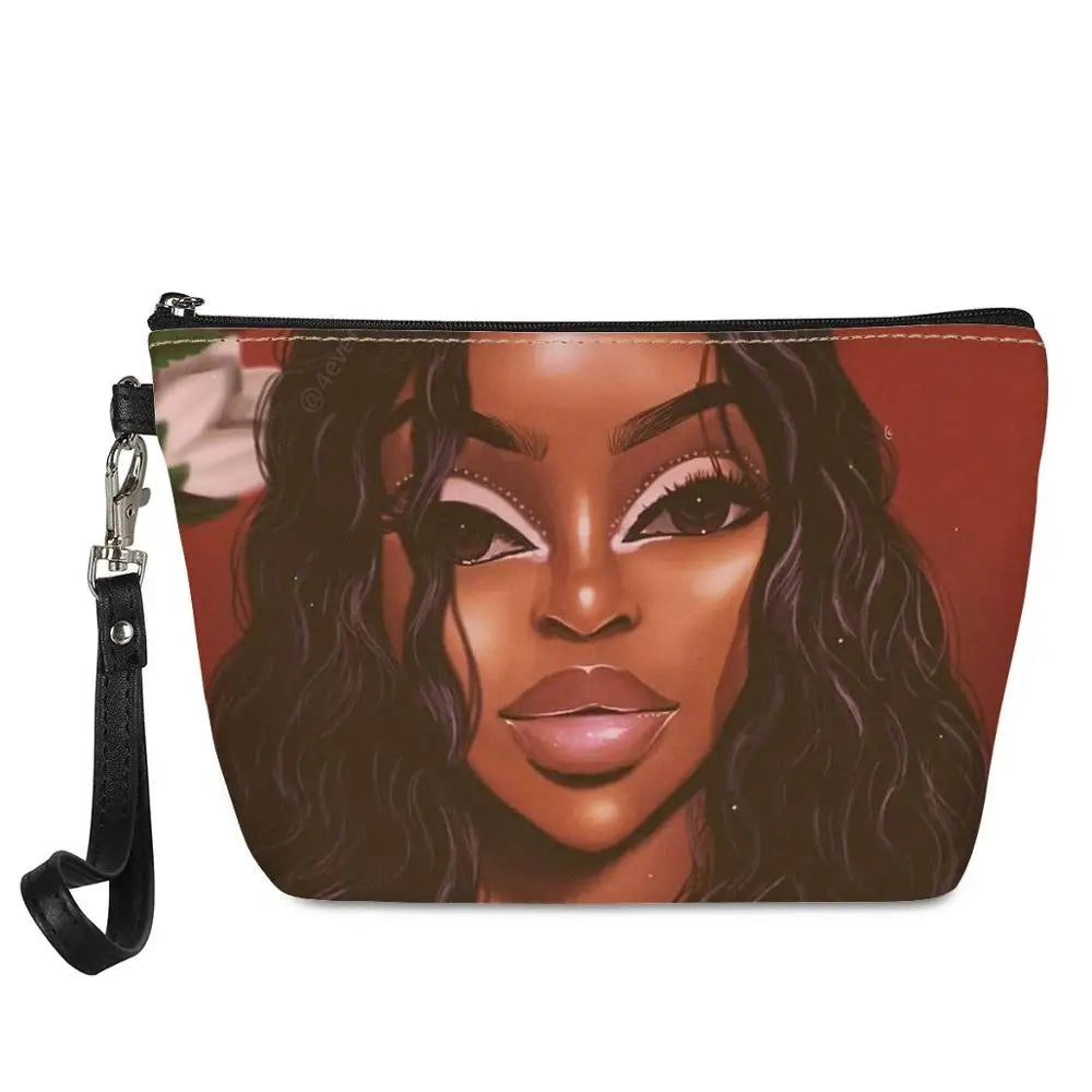 Hot Selling Art African Girl Theme Lightweight Travel Accessories Cosmetic Pouch Zipper Closure Makeup Bags Custom Cosmetic Bag