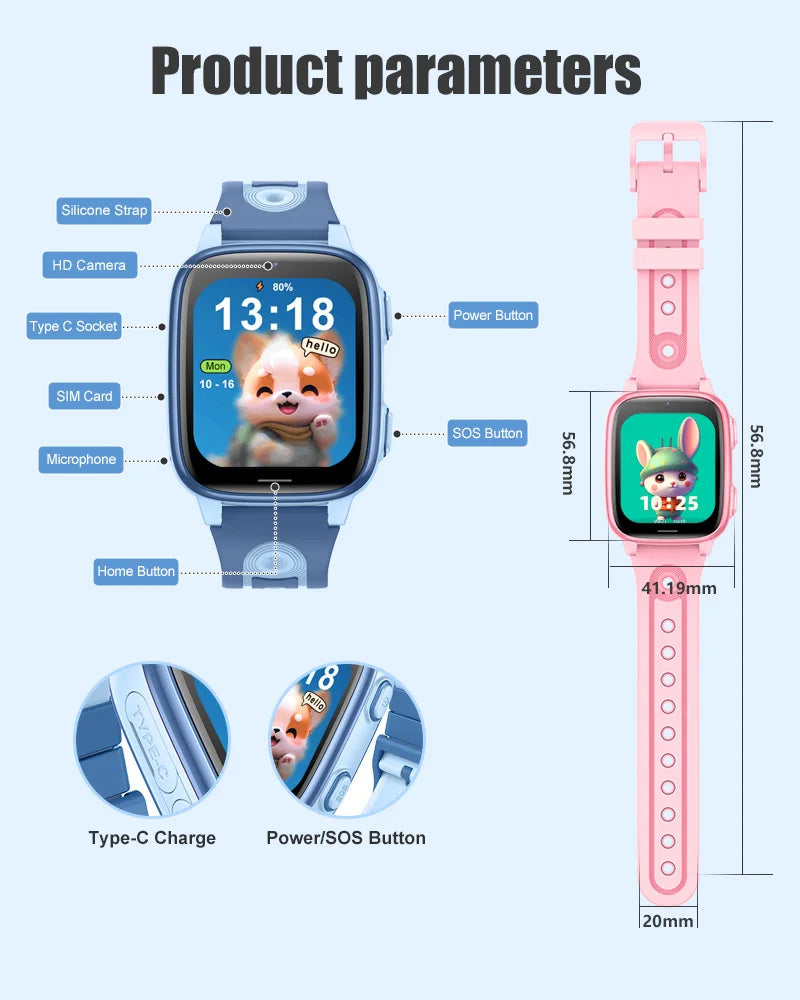 2025 Kids Smart Watch 1.52 Inch IP67 Waterproof GPS Tracking Children 4g Silicone Watches for Children
