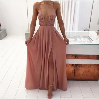 Summer new arrival sexy French dress suspender long dresses solid color evening dress for women