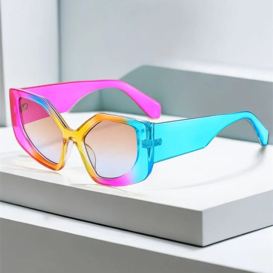 Popular Personality Catwalk Show Polygonal Irregular Rainbow Sunglasses Uv400 Women Fashion Large Frame Colorful Y2k Sunglasses