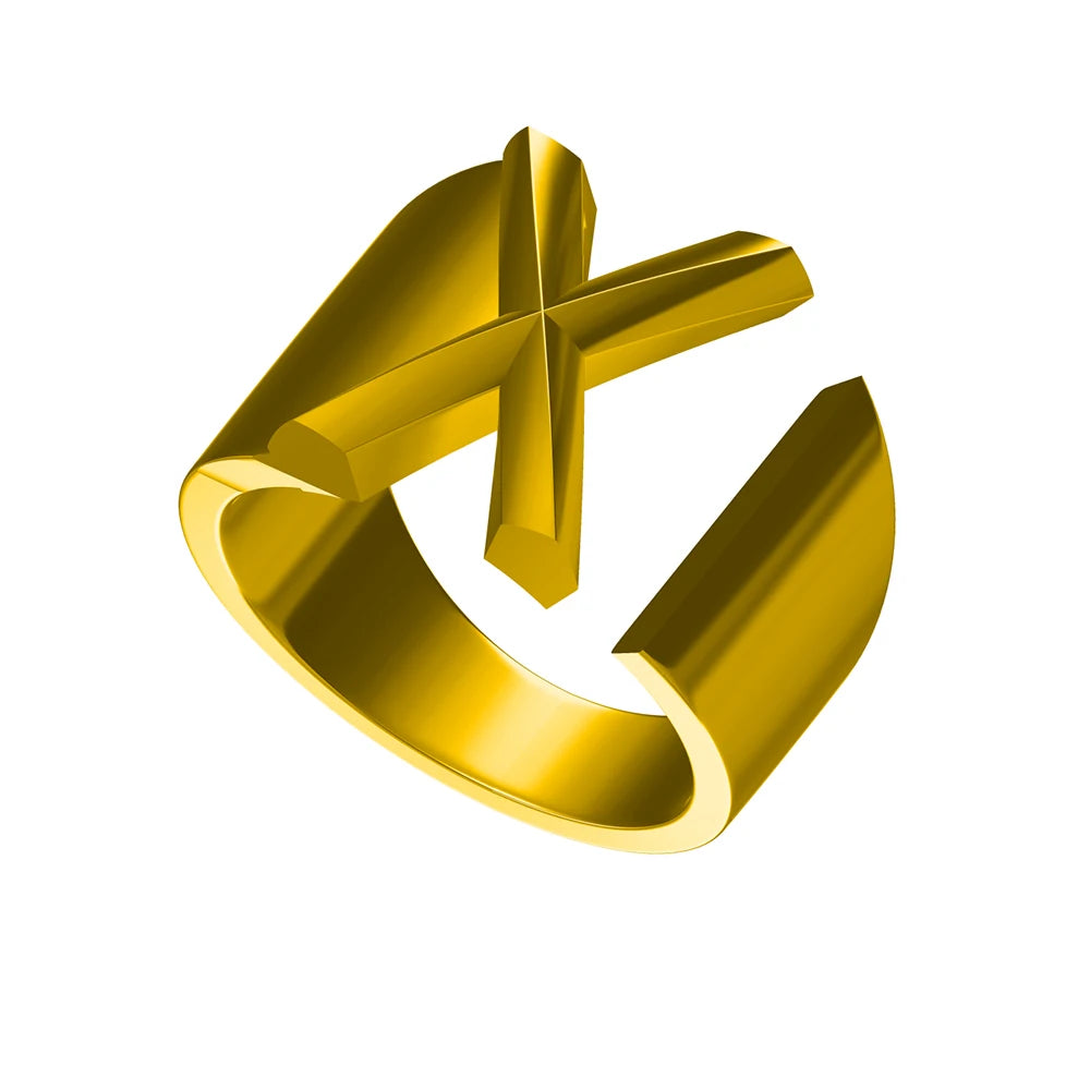 Letter Ring A-Z  26 Capital Letters Plated  Real 18K Gold Opening Adjustable Man Women Fashion Jewelry Rings