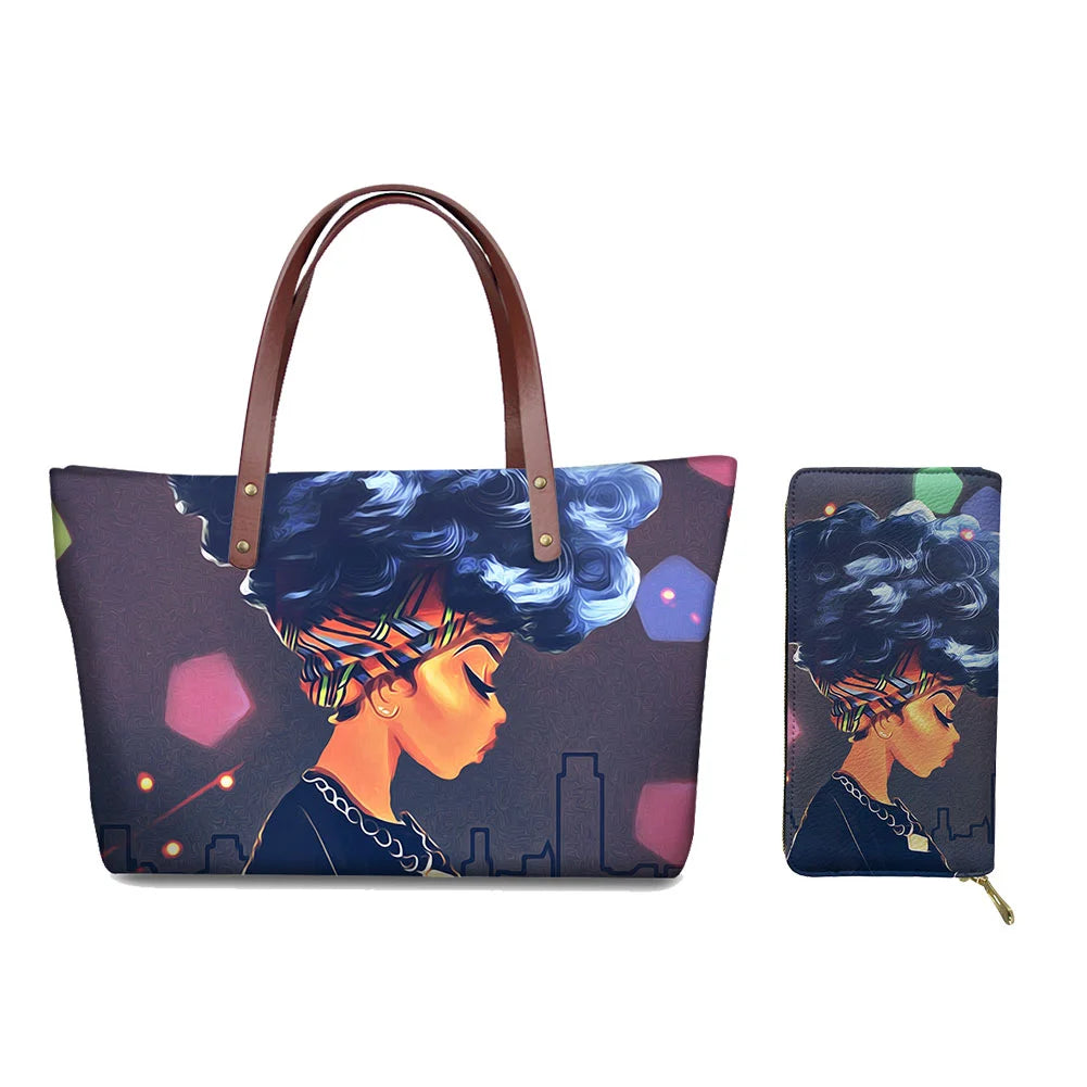 Top Seller Cheap Price Customize Design 2 Pcs Set African Print Women Shoulder Bag Handbag Fancy Beach Handbags for Women Luxury