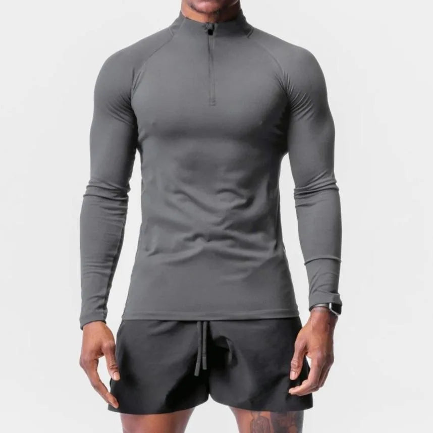Men's High Neck Compression Half Zip Sweatshirt Long Sleeve Fitness Top with Zip for Winter Training Gym Running-Made Fleece