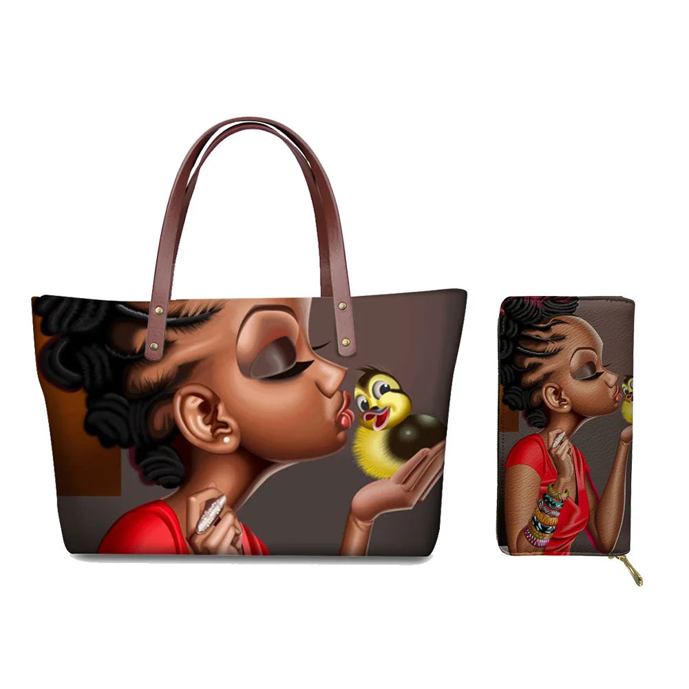 Custom Printed Women Bag Handbags African Girls Printing Purse and Handbags 2pcs Set Shoulder Tote Bag Females Summer Beach Bags