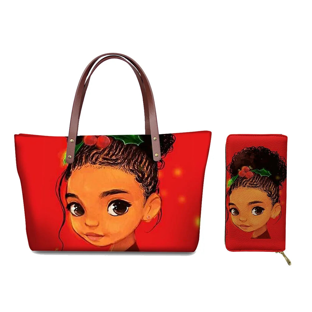High Quality Latest Custom Pattern Women Hand Bags Black Art African Girls Printed Top Handle Tote Bag Luxury Purse for Ladies