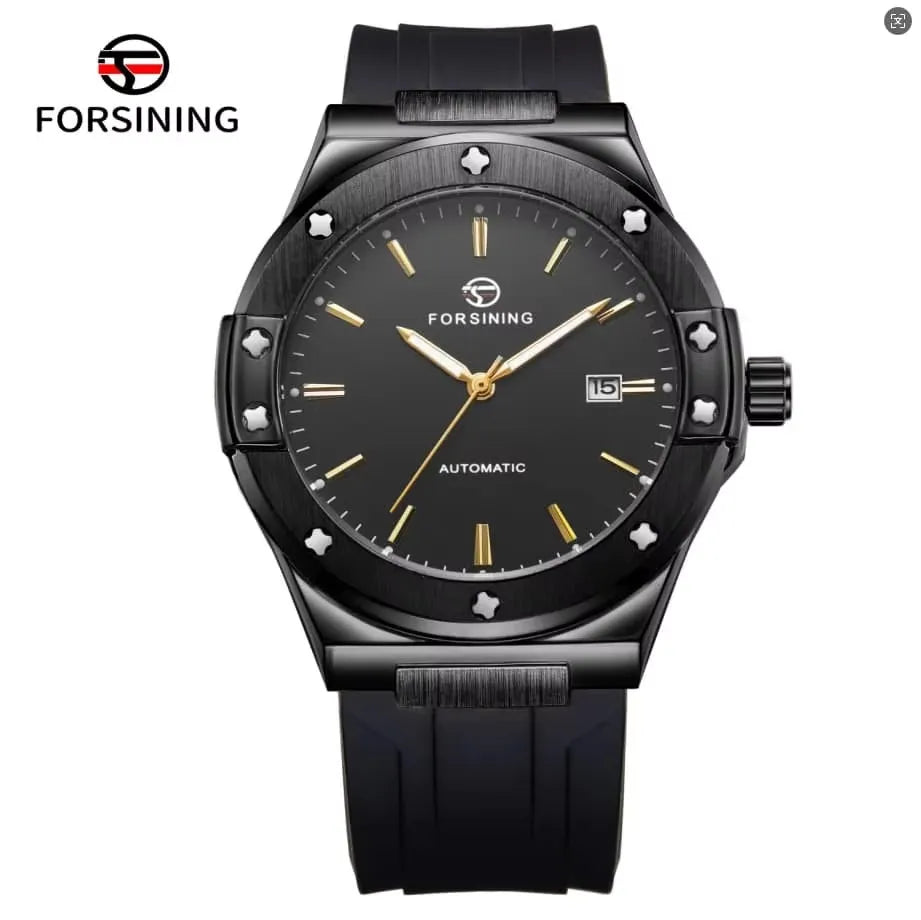 For FORSINING Luxury Automatic Men's Mechanical Watch Waterproof Luminous Calendar with Silicone Band Hollow Out Business Design