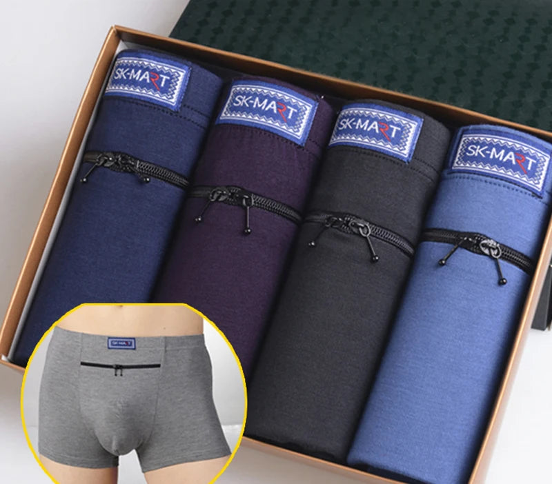 Plus Size 7XL Men's Theft-Proof Underwear Front Double Zipper Pocket Men Panties Modal Comfortable Breathable Sexy Boxer Shorts