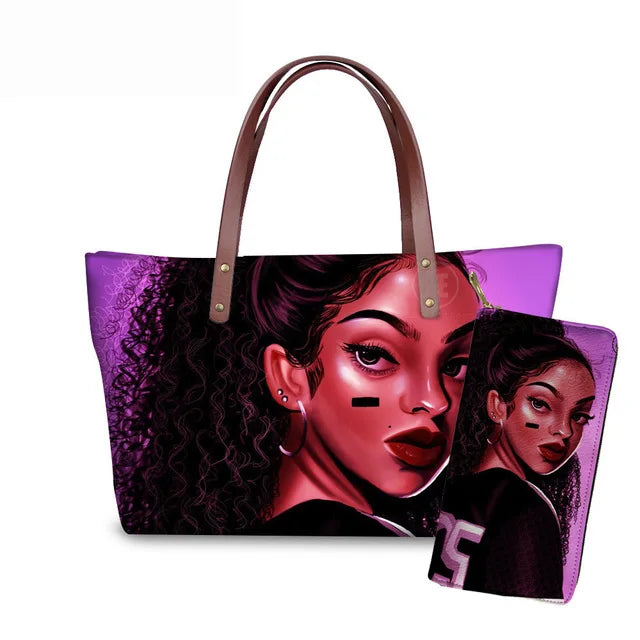 Custom Printed Women Bag Handbags African Girls Printing Purse and Handbags 2pcs Set Shoulder Tote Bag Females Summer Beach Bags