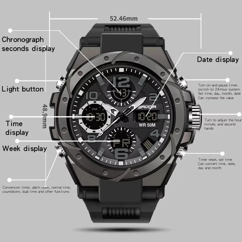 SANDA 6008 Hot Selling Fashion Casual Sport Silicone Strap Watch Digital Quartz Wristwatch Gift Couple Watches for Men and Women