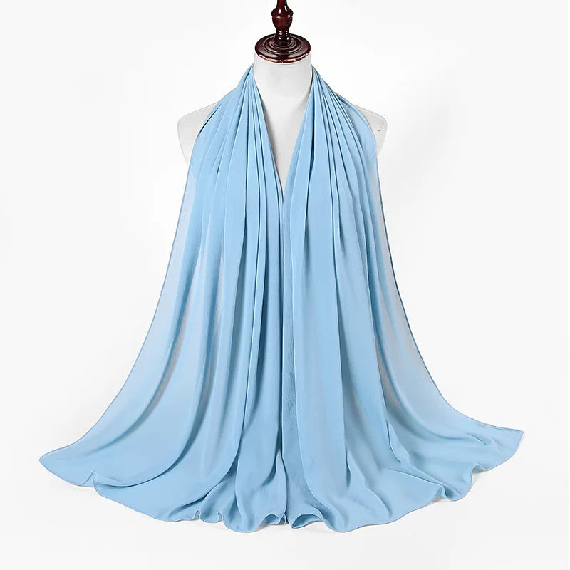 New Design Malaysia Chiffon Hijab Muslim Women Pure Color Crinkle Scarf