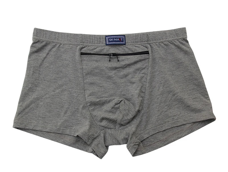 Plus Size 7XL Men's Theft-Proof Underwear Front Double Zipper Pocket Men Panties Modal Comfortable Breathable Sexy Boxer Shorts