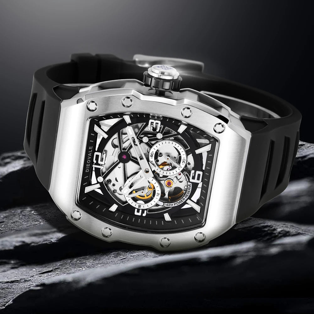 Men's Mechanical Watch RM Style Skeleton Dial Luxury Relgio Masculino Tonneau Watch