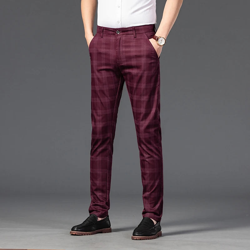 2025 Spring New Men's Plaid Casual Pants Business Fashion Slim Stretch Male Skinny Trousers Brand Clothes 7 Color