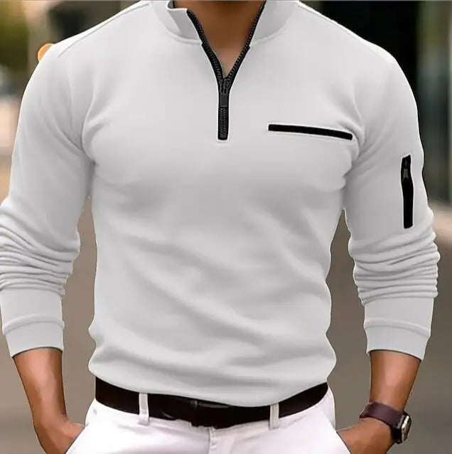 Men Fashion Long Sleeve Zipper Polo Shirt Spring Autumn New 3D Digital Print Sport Tops Polo Shirt for Men