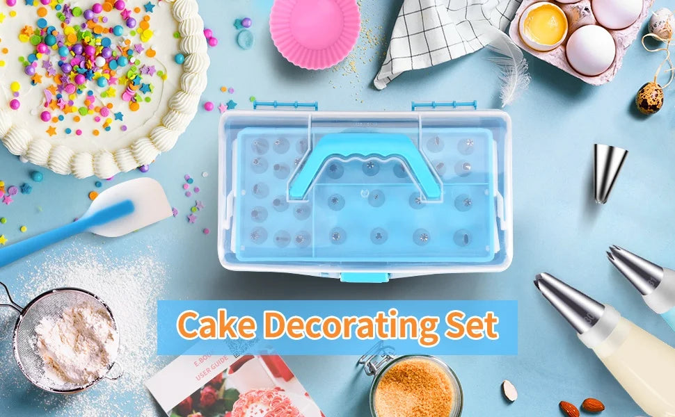 Professional Blue 236pcs Baking Pastry Tools Kit Cake Decorating Supplies Storage Case Piping Bags Icing Tips for Cupcake Adults