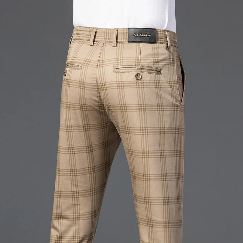 2025 Spring New Men's Plaid Casual Pants Business Fashion Slim Stretch Male Skinny Trousers Brand Clothes 7 Color