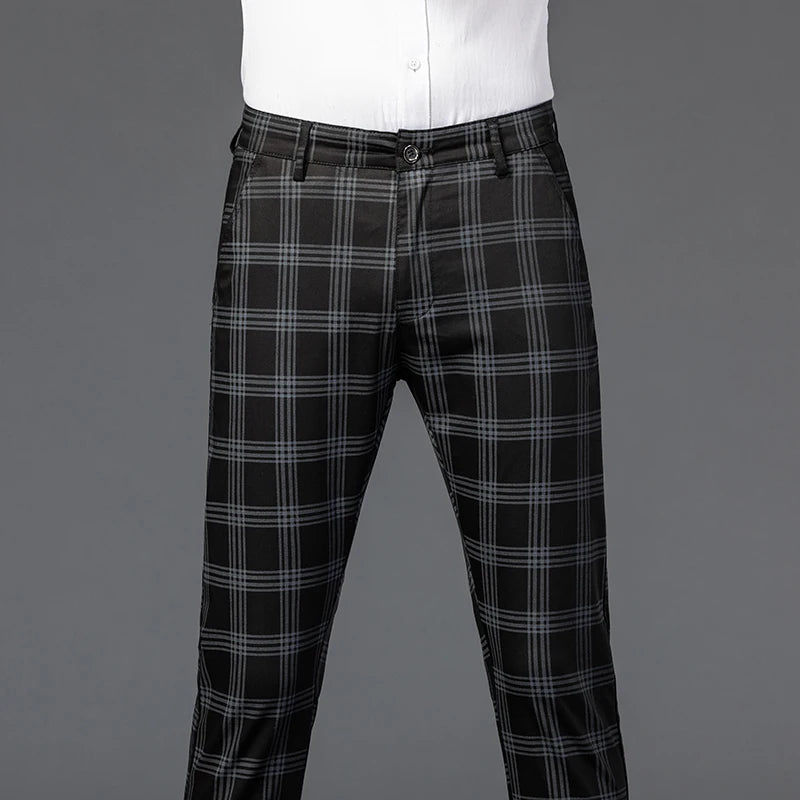 2025 Spring New Men's Plaid Casual Pants Business Fashion Slim Stretch Male Skinny Trousers Brand Clothes 7 Color