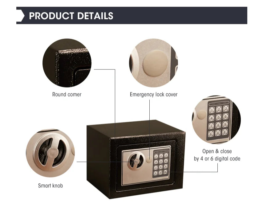 High Quality Small Electronic Fireproof Steel Safe Box with Key Lock Digital Lock Hotel Deposit Safe for Home and Office Use